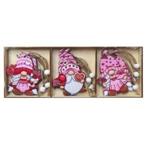 Στολίδια ξύλινα gnome ροζ σετ=9 τεμ display 8cm Xmasfest 1133681